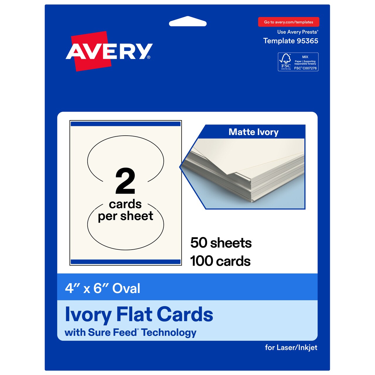 Avery Printable Oval Flat Cards, Sure Feed Technology, 4" x 6", Matte Ivory Cardstock, Print-to-The-Edge, Laser/Inkjet Printable, 20 Total, Great for Product Branding, Marketing, and More